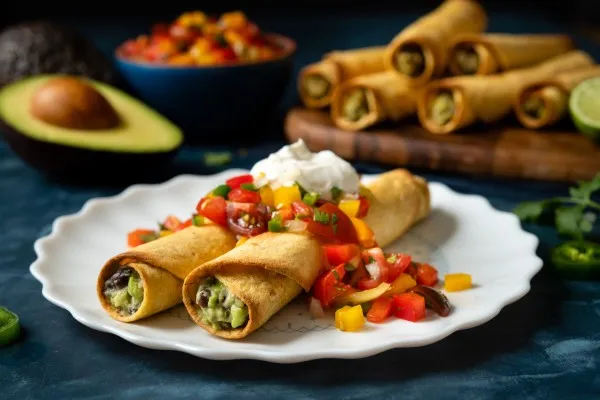 Avokadolu ve siyah fasulyeli taquitos