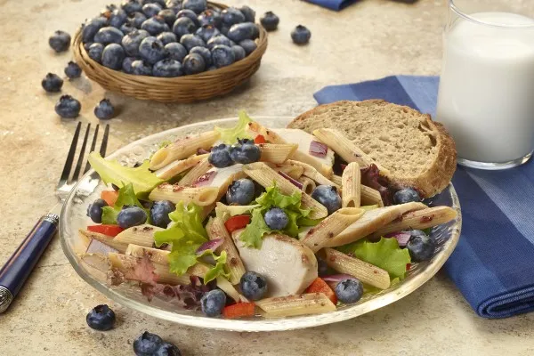 Kır yeşillikli yaban mersinli tavuklu makarna salatası